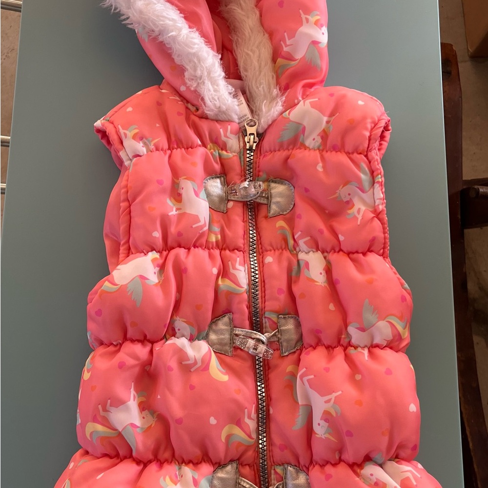 Little Lass Pink Unicorn Puffer Vest with Silver Accents Girls size 6x